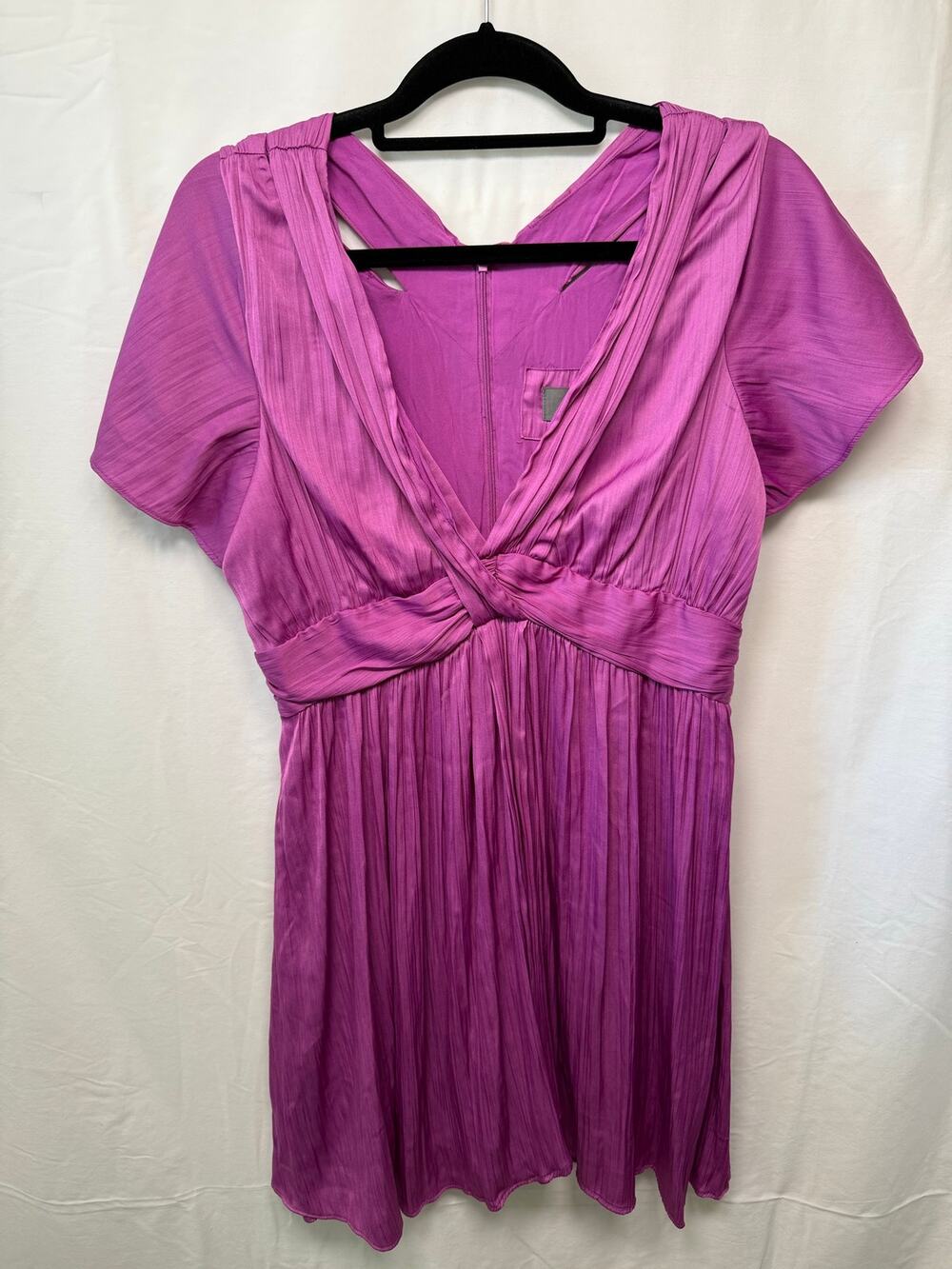 Anthropologie Deep V-Neck Flutter Sleeve Mini Dress, Purple/Pink, Size 10